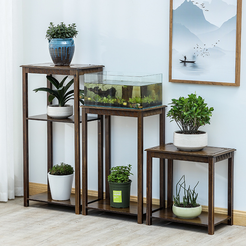 Yaouda sala de estar soporte de flores chino balcón soporte de maceta soporte de tanque de peces bambú mesa alargada verde rábano suculento soporte de flores al por mayor
