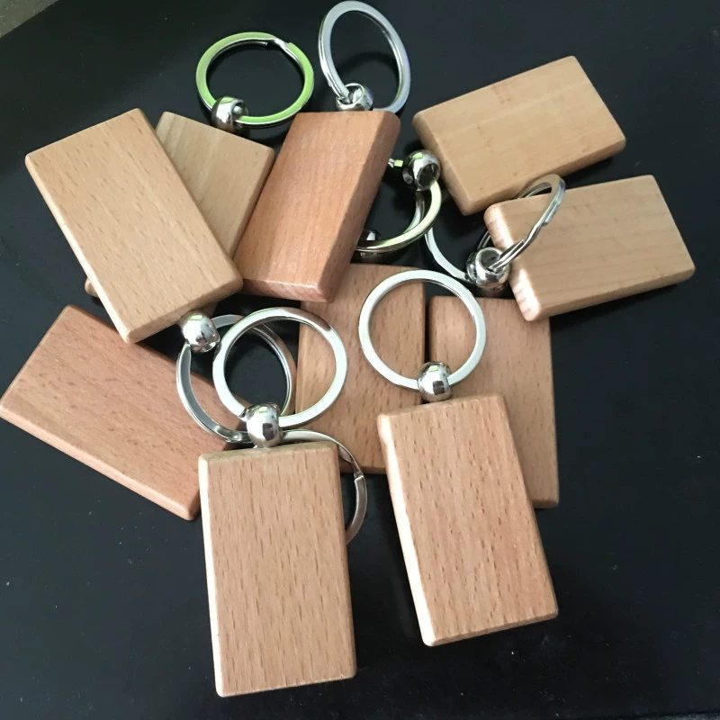 Wooden Keychain (creative) rectangular & round shapes, 5×3 cm and 4 cm, smooth beech finish