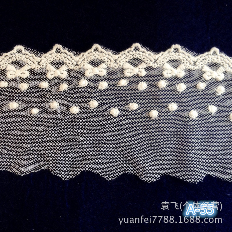 A-55厂家直销软网纱圆点蝴蝶结刺绣花边DIY服装辅料现货批发