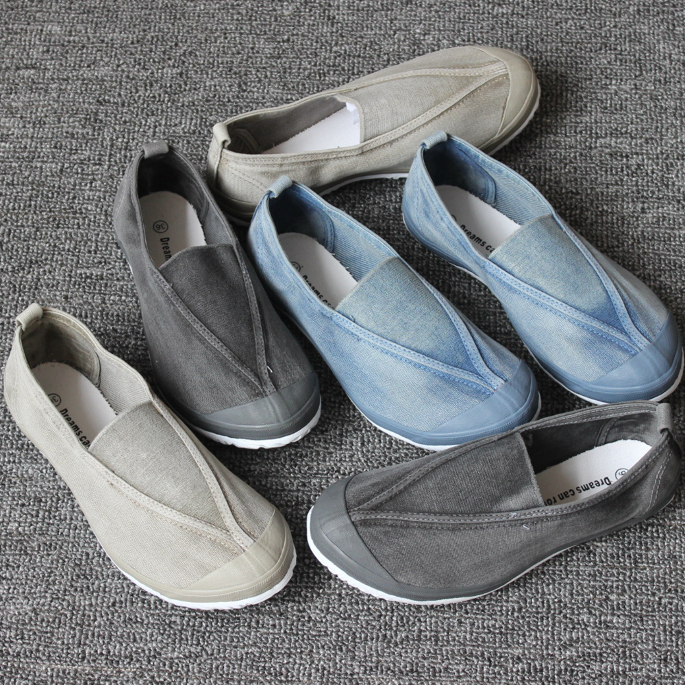 新款帆布鞋女鞋教育鞋水洗做旧鞋底柔软潮鞋简约日本日系开车舒适