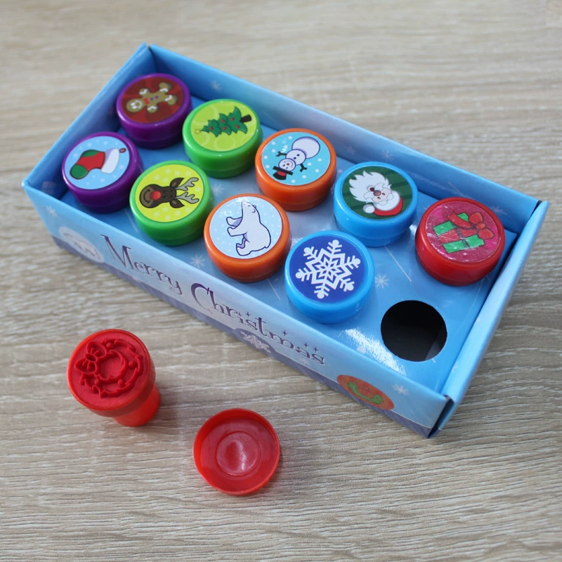 Новый набор детских штампов с рождественским мультяшным рисунком, пластиковые круглые штампы, праздничный подарок, маленький набор штампов