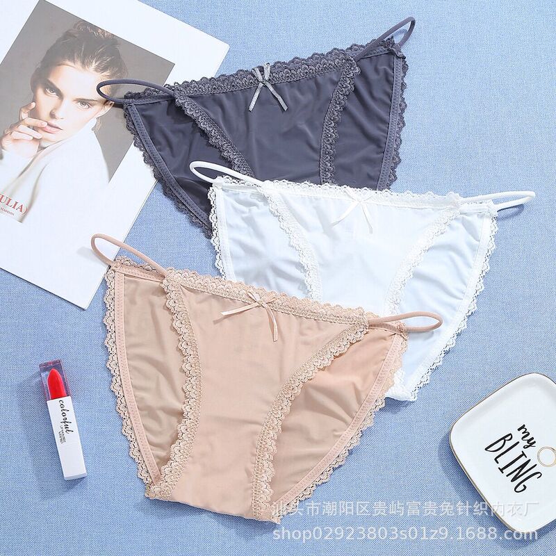 Ice Silk Underwear Women's Bikini European and American Low-Waist Thin Strap Lace Plus Size Briefs Breathable Butt-Lifting Cross-Border Hot Sale
