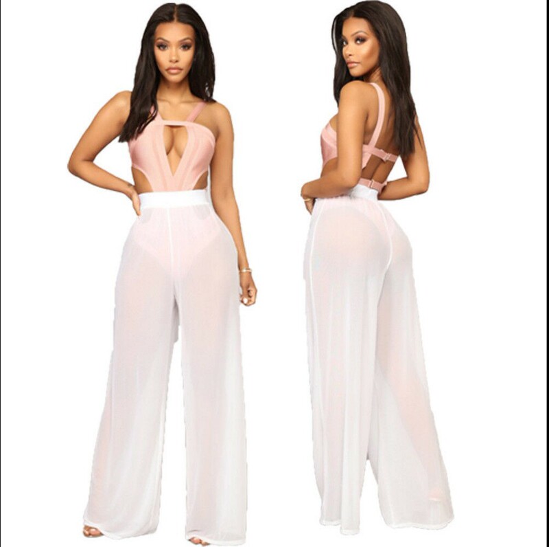 European and American Women's Design, Slimming Wide-Leg High-Waisted Beach Long Loose Mesh Cut-Out Pants, Hot Nightclub See-Through Sexy Lingerie European and American Women's Design, Slimming Wide-Leg High-Waisted Beach Long Loose Mesh Cut-Out Pants, Hot Nightclub See-Through Sexy Lingerie