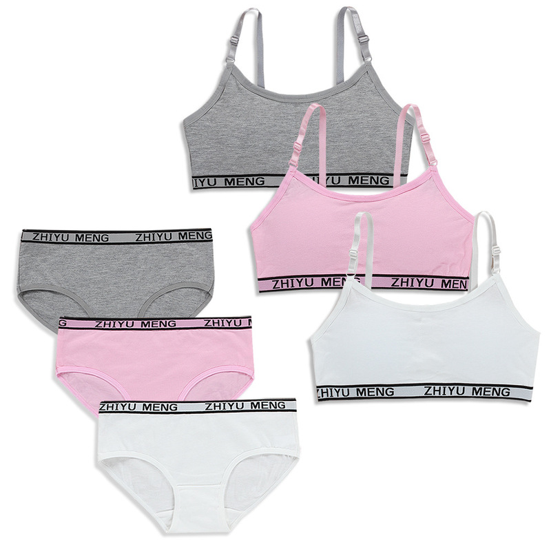 Girls' Bra Set, Adjustable Inserts, Wire-Free Sling, Thin Straps, Cotton Student Export, High School Students 8-16 Girls' Bra Set, Adjustable Inserts, Wire-Free Sling, Thin Straps, Cotton Student Export, High School Students 8-16