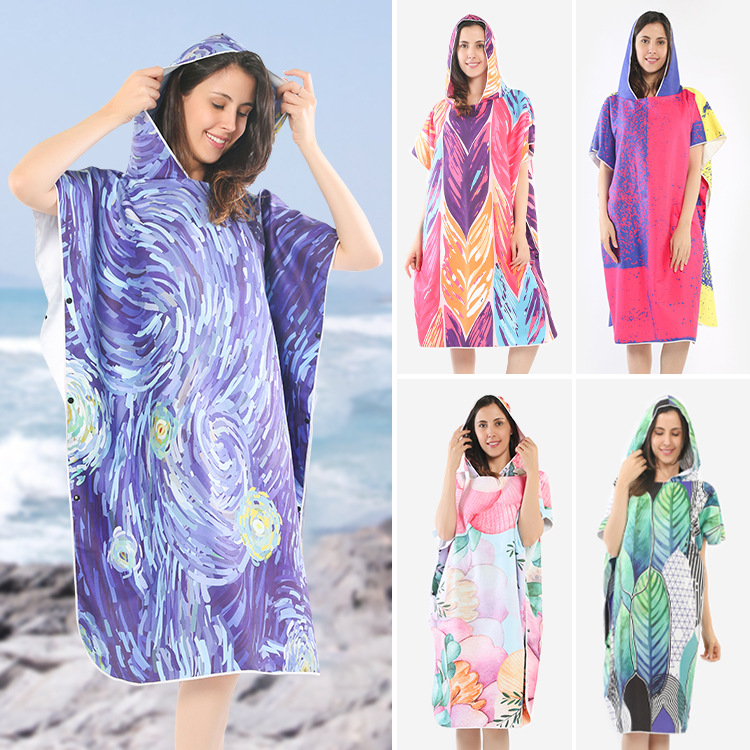 Adultos personalizados de doble cara veloz secado capa capa capa natación chal de playa impresión digital absorción bata de baño