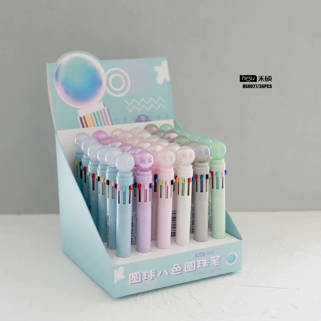 一诺尚品：禾硕HS-8027 糖果球创意按动8色圆珠笔彩色手账笔