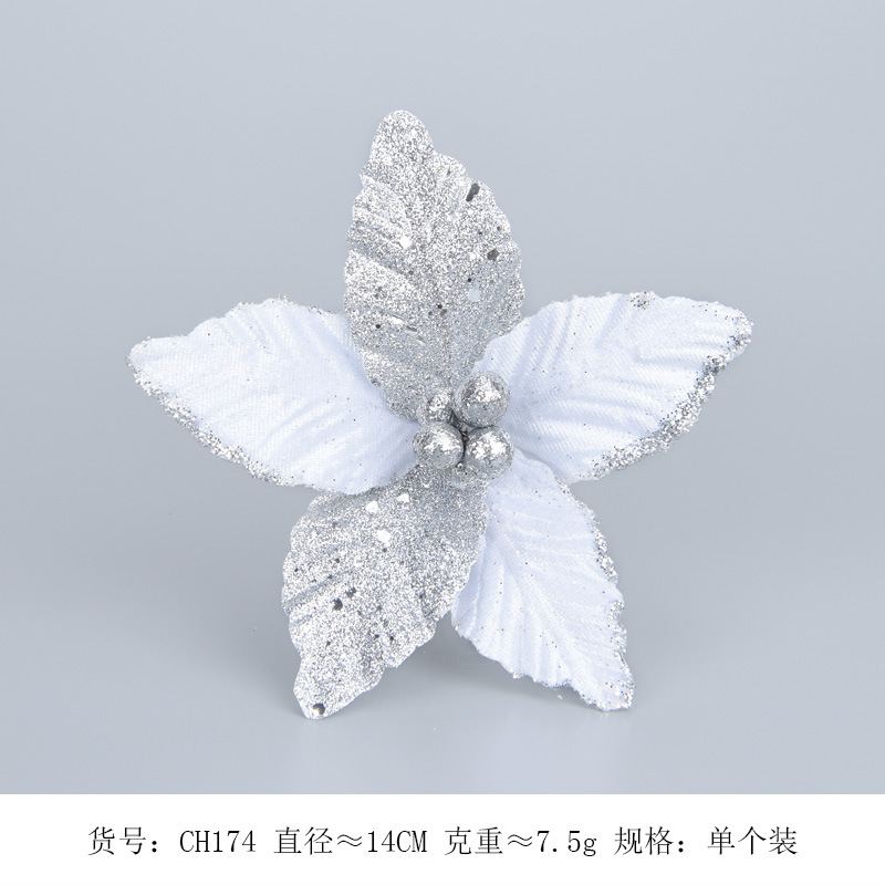 Tela de imitación de polvo de oro de doble capa, flores navideñas, accesorios para arreglos florales de árboles de Navidad, suministros decorativos para la disposición de escenas florales, venta al por mayor