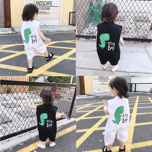 2024 summer baby onesie children dinosaur sleeveless onesie boys fashionable thin crawling suit one-piece delivery
