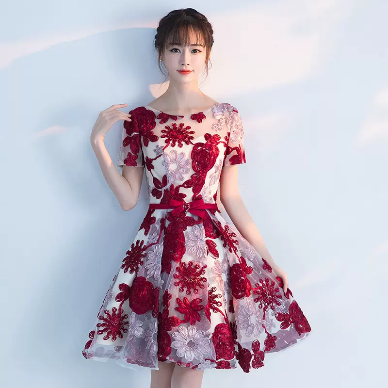 宴会晚礼服女2025新款冬季短款敬酒服新娘结婚小礼服女显瘦连衣裙