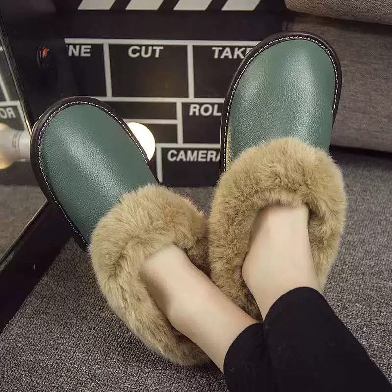 Домашние зимние хлопковые тапочки мужские и женские кожаные шерстяные тапочки, зимние домашние Нескользящие непромокаемые сумки с теплой обувью оптом