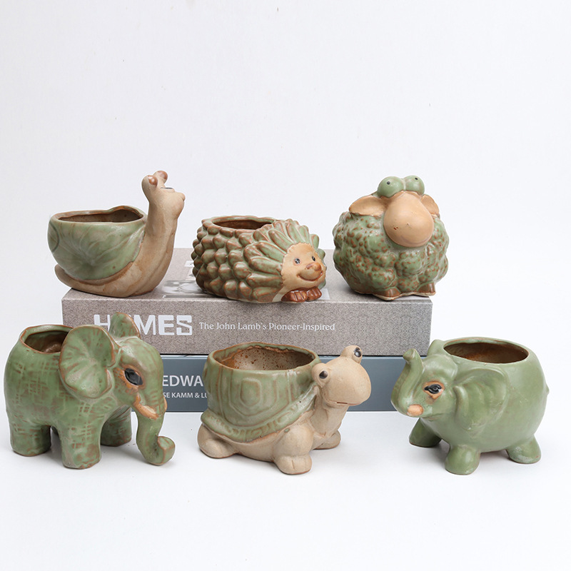 At the beginning of the ceramic fleshy flowerpot European K color glazed donkey animal retro bonsai flowerpot factory direct wholesale