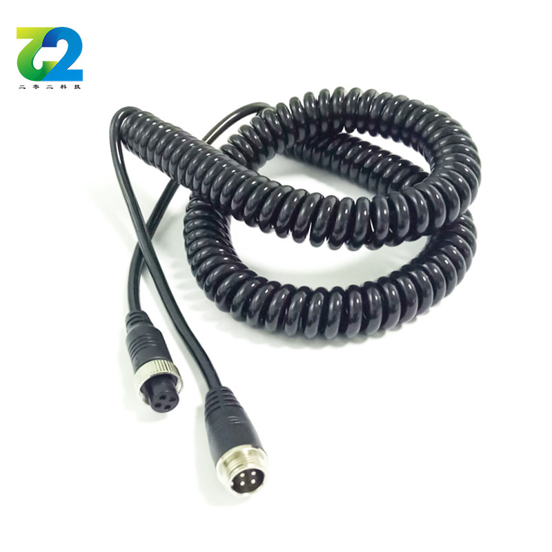 M12 4芯5-10米航空头弹簧线 车载弹弓线  货车半挂车倒车影像连接
