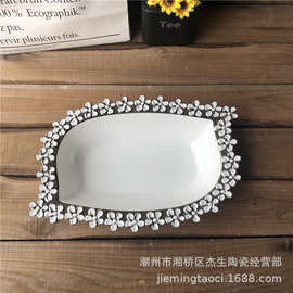 批发创意异形陶瓷碗欧式电镀浮雕花边大瓷碗餐厅酒店大汤碗水果碗