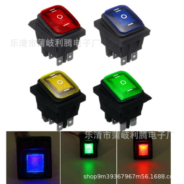 直销KCD4三档防水船型开关 3档6脚带灯 连体防水方形翘板电源开关