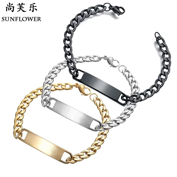 Exquisite men's bracelet stainless steel simple lettering smooth long curved brand bracelet European and American jewelry spot