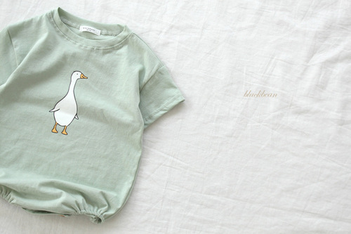 2022 summer Korean baby short-sleeved romper suit with fart T-shirt simple cartoon goose one-piece harem