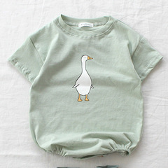 2022 summer Korean baby short-sleeved romper suit with fart T-shirt simple cartoon goose one-piece harem