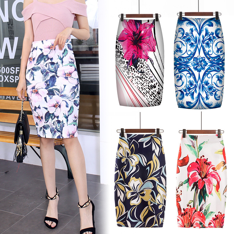Cross-Border Supply Women's Skirt Mid-Length Hip-Hugging Skirt One-Step Skirt Digital Printing Ebay Hot Style Wholesale