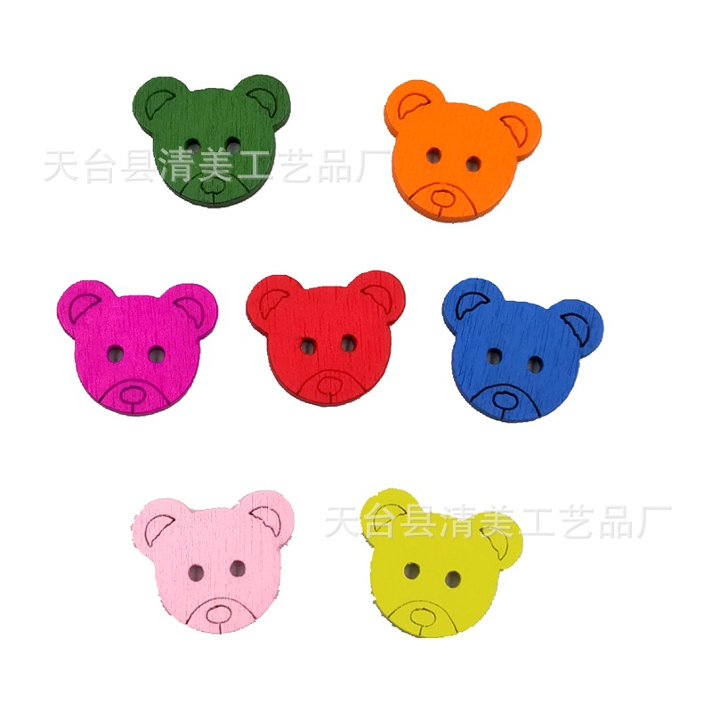 Cabeza de oso de color de dibujos animados lindo de bricolaje botones de madera dibujos animados para niños botones hechos a mano 100 piezas por paquete