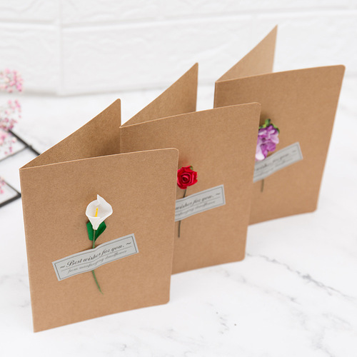 Factory supplied kraft paper dry flower greeting cards holiday greetings creative Christmas cards for flower shops and gift shops to give as gifts
