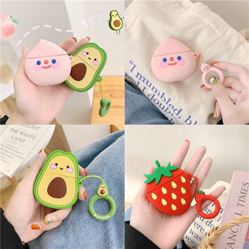Cute Strawberry Avocado AirPods Pro3 Apple Bluetooth Earphone Case 2/4 Generation Silicone Protective Cover Suitable