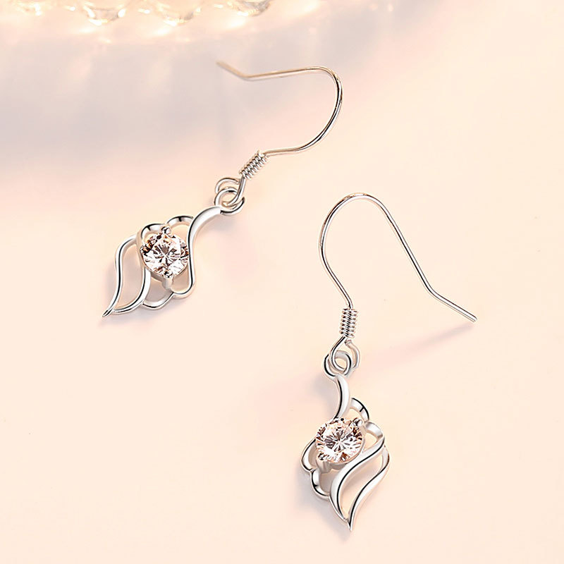 Fabricante S925 pendientes de plata de ley pendientes de alas de Ángel de las mujeres de moda pendientes de Corea del Sur pendientes europeos y americanos de una sola pieza de entrega