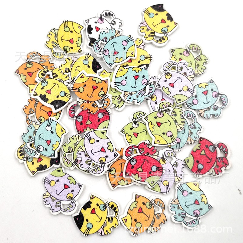 24*22mm fondo blanco de madera lindo gato de dibujos animados botones de forma DIY madera botones de dibujos animados 50 unids/bolsa