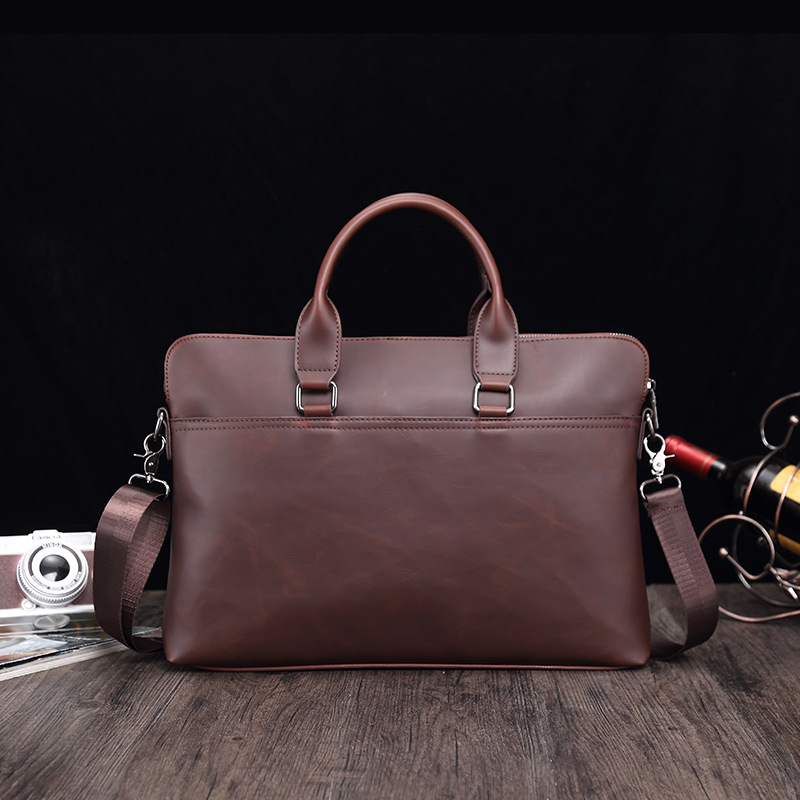 Casual Fashion Crazy Horse Leather Briefcase Business 15.6 Inch Men's Laptop Shoulder Bag_voghion.com