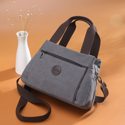 Retro casual women's bag canvas women's portable shoulder crossbody bag women's large capacity multi-compartment canvas bag FB-078