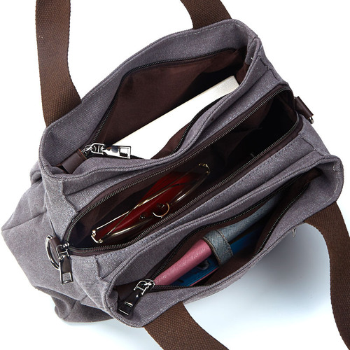 Retro casual women's bag canvas women's portable shoulder crossbody bag women's large capacity multi-compartment canvas bag FB-078