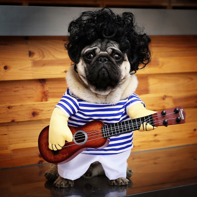 Funny Pet Dog Clothes Guitar Transformation Clothes Cat Walking Playing Guitar Cat Quick Hands Funny Guitar Clothing