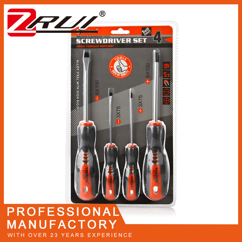 De gama alta de tres colores mango de masaje 4PC doble burbuja destornillador hogar industrial mantenimiento traje Cruz palabra multi-Especificación