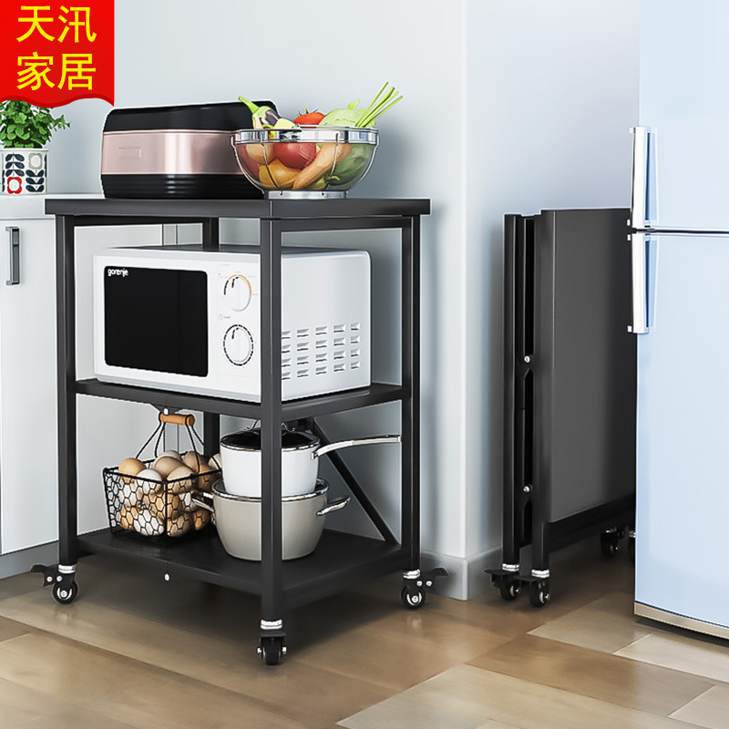 접이식 모바일 푸시 프레임 304 스테인레스 스틸 주방 스토리지 랙 바닥 다층 보관 전자 레인지 랙