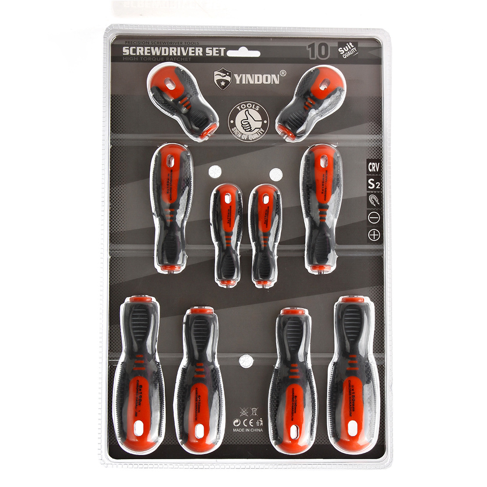 10pc de alta frecuencia de doble burbuja multi-Especificación de tres colores mango de masaje destornillador cruz de una palabra industrial conjunto de mantenimiento del hogar image 3
