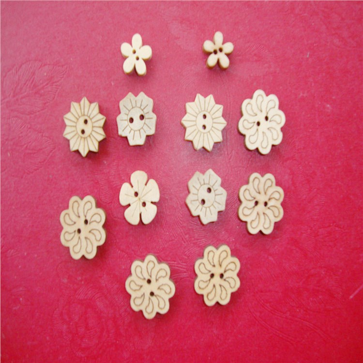 天台维娅厂家直销diy卡通木纽扣 儿童花形实木头扣蝴蝶心形小扣子