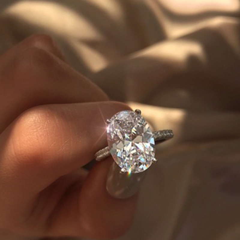 Chenrui wish cross-border e-commerce large oval platinum-plated zircon ring European and American popular engagement female hand jewelry