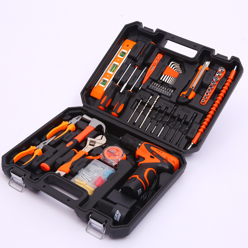 Herramientas de hardware Traje de taladro eléctrico de litio Caja de herramientas de mantenimiento de electricista Combinación multifuncional conjunto de herramientas de reparación del hogar