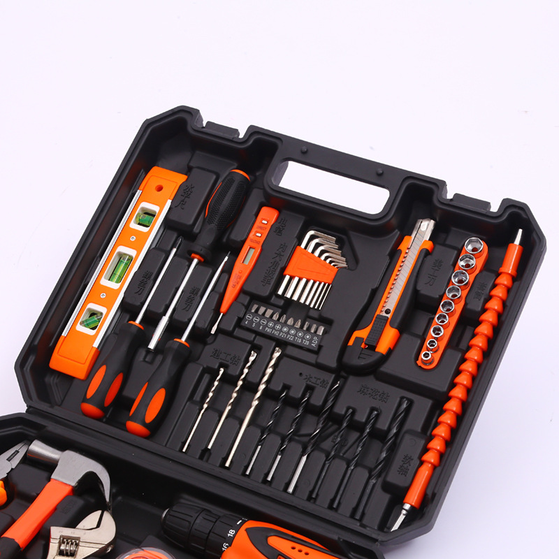 Herramientas de hardware Traje de taladro eléctrico de litio Caja de herramientas de mantenimiento de electricista Combinación multifuncional conjunto de herramientas de reparación del hogar