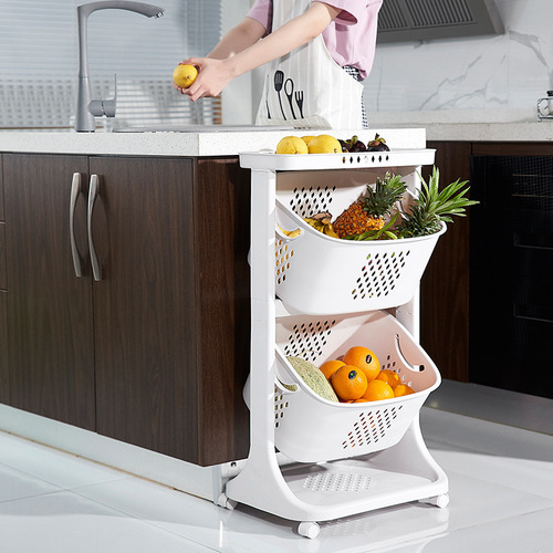 Kitchen vegetable and fruit storage basket storage rack plastic extra large home living room multi-layer wheeled storage rack wholesale