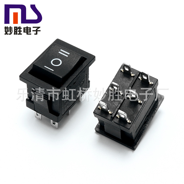KCD1-106船形翘板电源开关、6脚3档船型开关15*21全黑色
