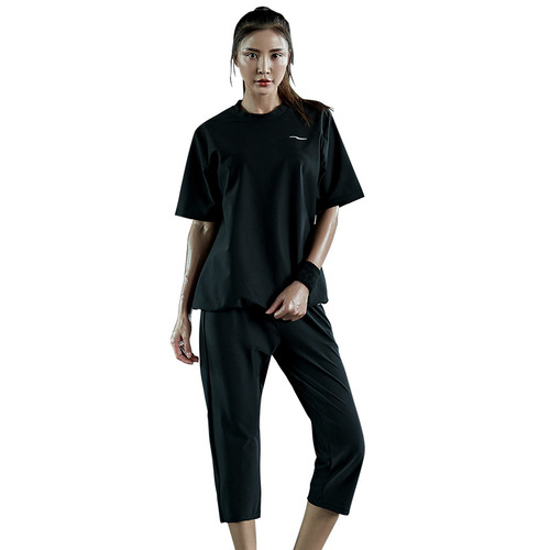 Cross-border exclusive large size sweatpants women's summer short-sleeved seven-tenths pants set sweatpants sweat suit sports fitness 