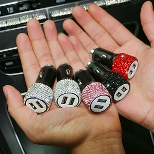 Brilyantlı Avtomobil Çəkici İkiqat USB Şarj Cihazı, Lüks Tam Brilyant Siqaret Yandıran