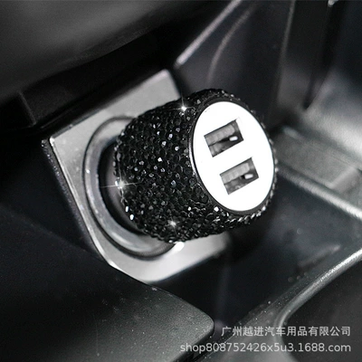 Mobil şarj cihazları Dual USB Charger Luxury Full - black-drill-car-charger