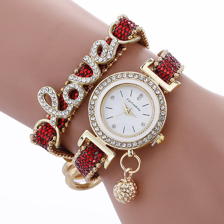 Diamond Inlaid Alloy Bracelet Watch Love Hanging Ball Bar Nail Inlaid  Women's Wrist Watch Quartz Watch