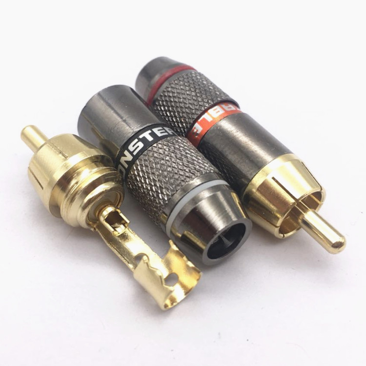 镀金美国怪兽 RCA莲花头RCA插自锁线 AV音视频插头 RCA莲花头插头
