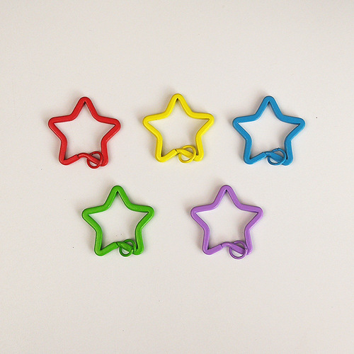 Colorful five-pointed star painted key ring with closed ring metal buckle handmade bean pendant DIY accessories