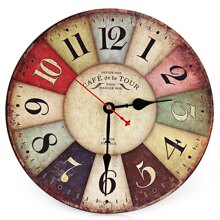 乡村圆形挂钟创意欧式田园静音木质时钟一件代发客厅石英钟clock