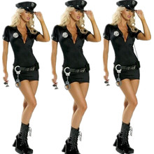 欧美万圣节黑色警察装欧美游戏制服情趣女警角色扮演服分码教官服