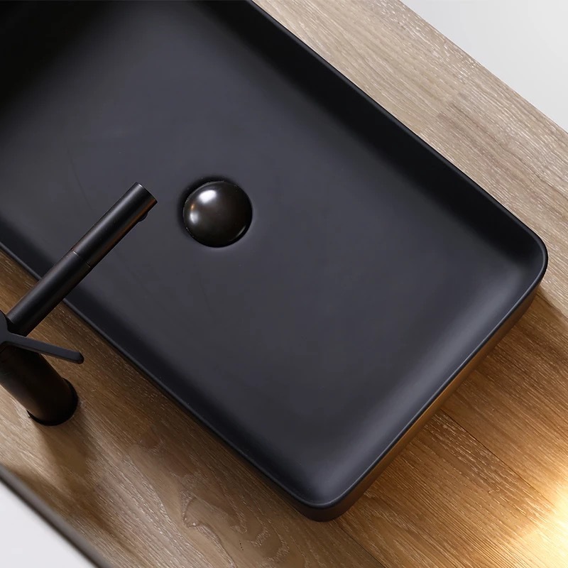 Integrado de cocción negro mate mesa de lavabo de cerámica cuenca del hogar baño artístico lavabo cuadrado