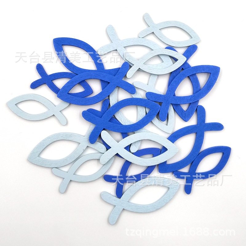 Tamaño de dos colores mezclados peces huecos peces de madera 36 piezas un paquete